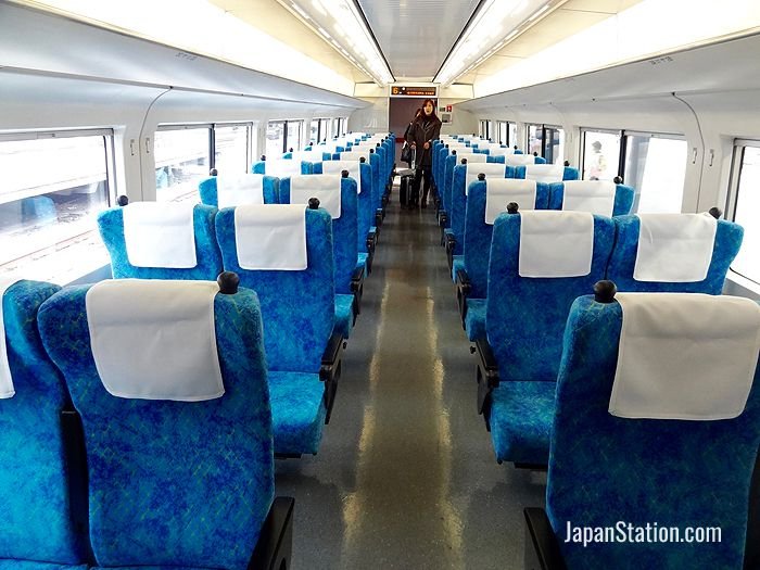 Inside a JR East-run Kinugawa limited express service bound for Kinugawa Onsen