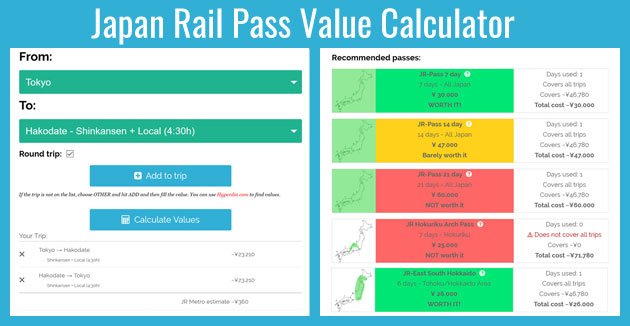 Japan Rail Pass Value Calculator