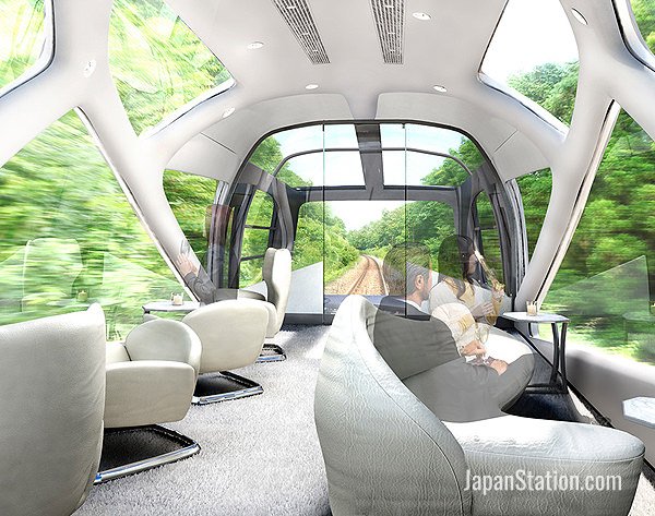 The observation cars feature wall to ceiling windows for stunning panoramic views