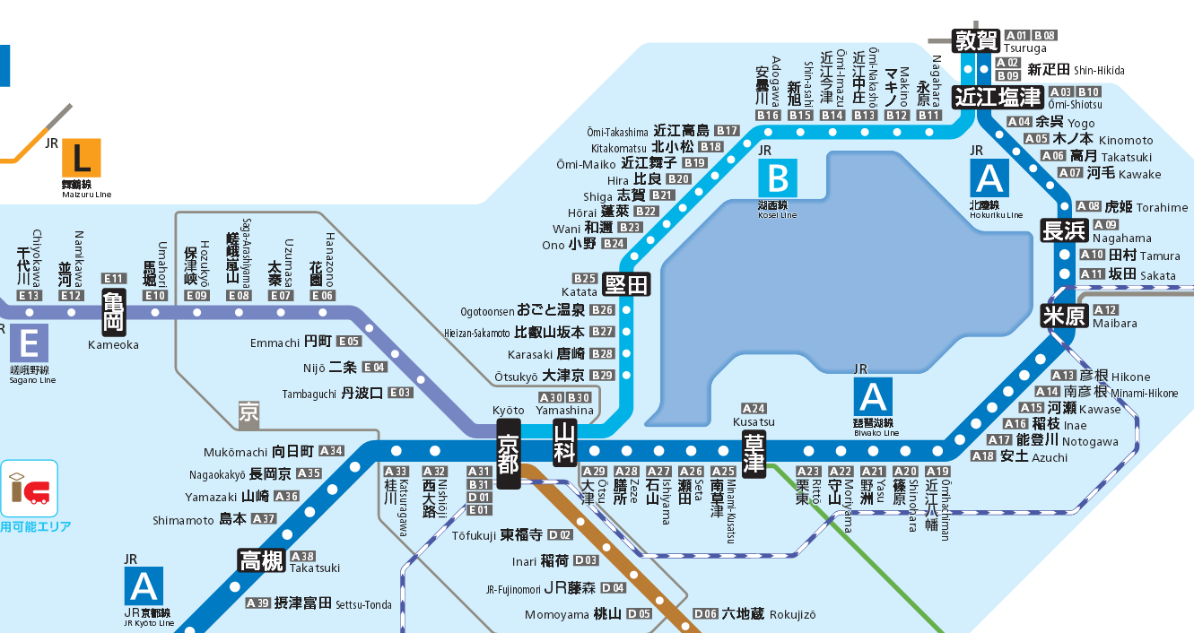 One part of the new route map. Where possible major junction stations like Kyoto will be given the same numbers for different lines