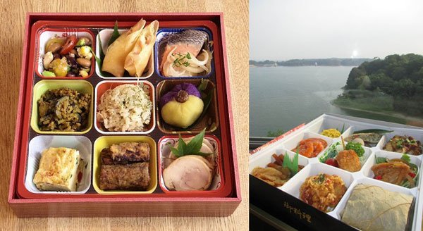 A Japanese style bento on the left and a Chinese bento on the right