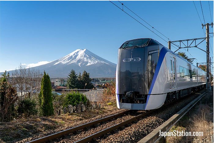 The Fuji Excursion train – also called the Fuji Kaiyu