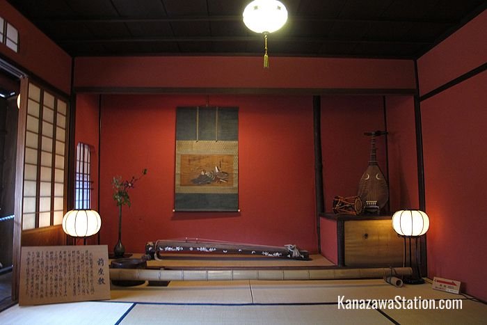 Formerly a performance space this room is now used to display traditional musical instruments such as the three stringed shamisen, and the biwa lute