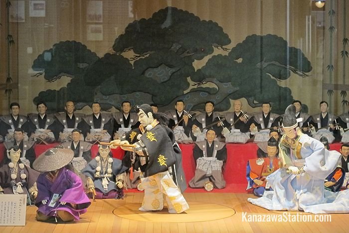 This kabuki puppet display on the 1st floor has a turntable and recorded sound