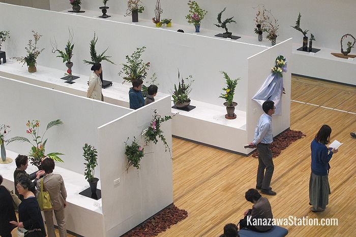 An ikebana flower arrangement exhibition in the Koryu Hall