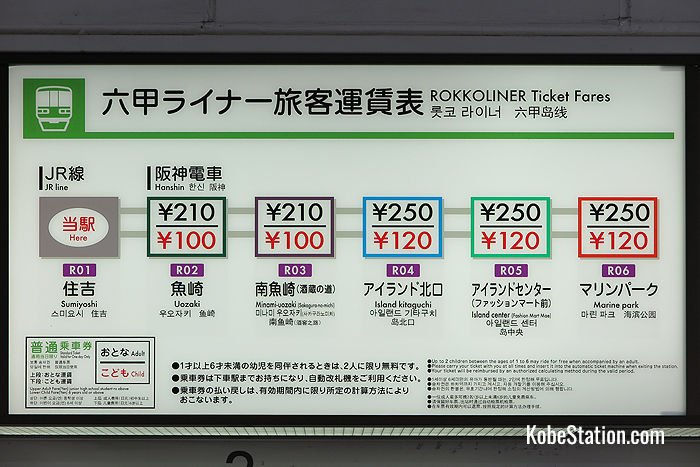 A fare chart above the ticket machines at Sumiyoshi Station