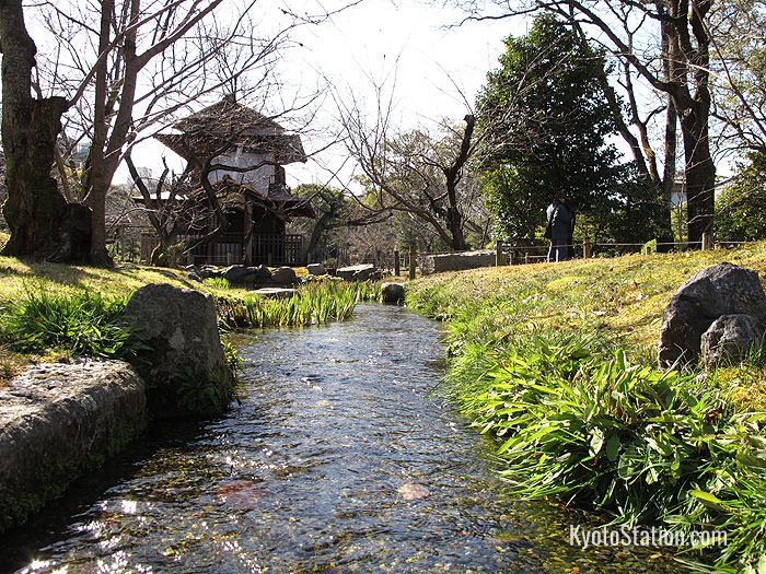 A brook leading to the Bokakaku ornamental gate at The Shosei-en Garden