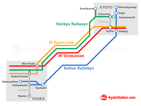 Kyoto to Osaka Transportation Map