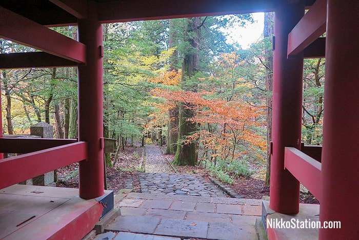 The path back from Takinoo Jinja viewed from the Romon gate