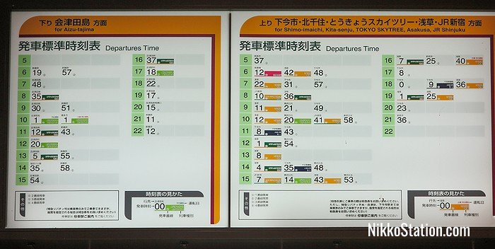 The timetables above the fare chart