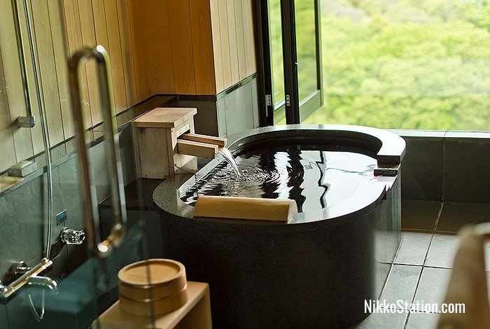 In room hot spring bath with a view