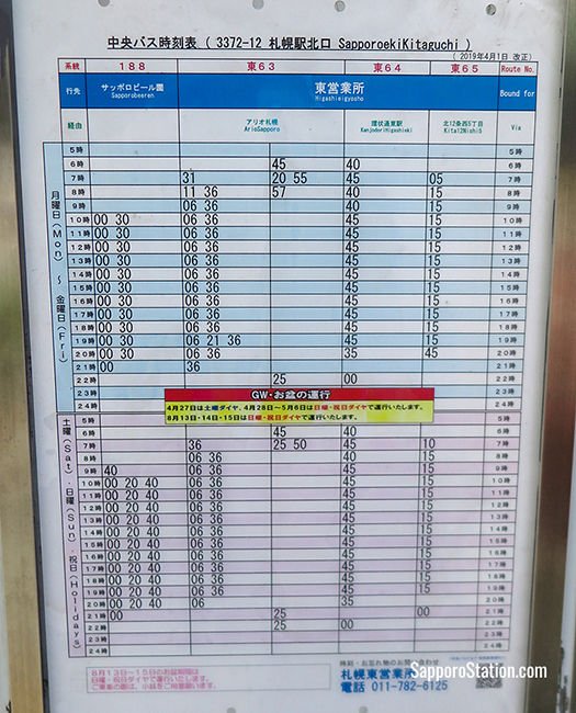 Timetables can be found at each bus stop. As seen above Bus 188 runs every 30 minutes on weekdays and every 20 minutes on weekends and holidays