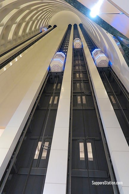 Looking up at the hotel elevators