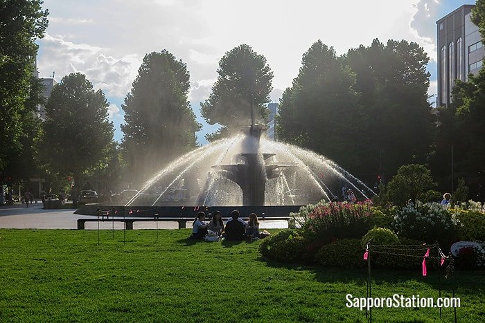 Odori Park is a green oasis of lawns, fountains, and flowerbeds