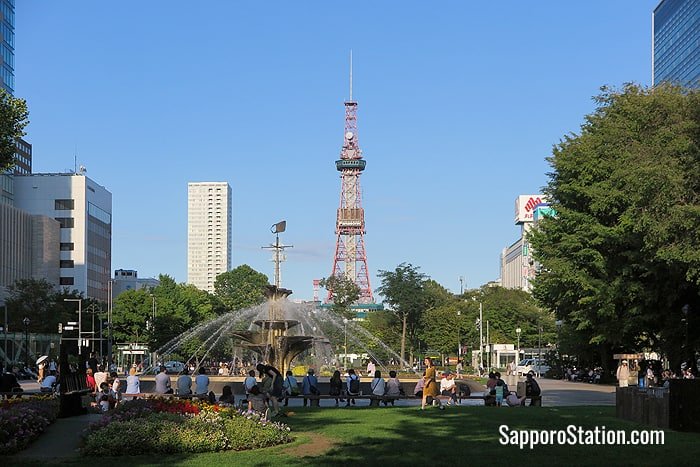 Sapporo TV Tower stands at the eastern end of Odori Park