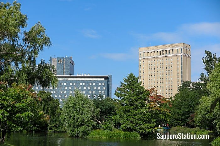 Sapporo Park Hotel (left) and Hotel Lifort (right) can be seen from the park
