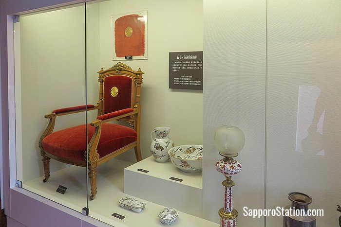 Items used during imperial visits are on display in the Murasaki Room