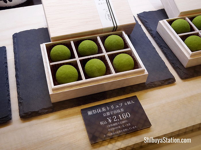 Matcha-flavored truffles at Hikarie's food basement