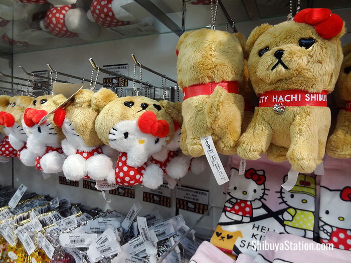 Hello Kitty and Hachiko stuffed toys at Shibuya 109Men's Department Store