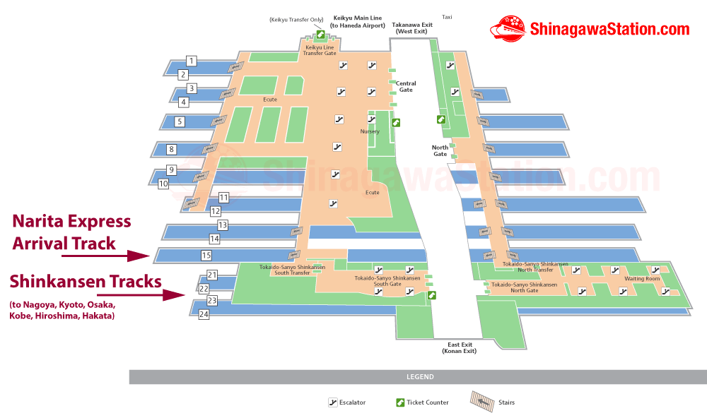 Transfer from Narita Express to Shinkansen at Shinagawa Station Map