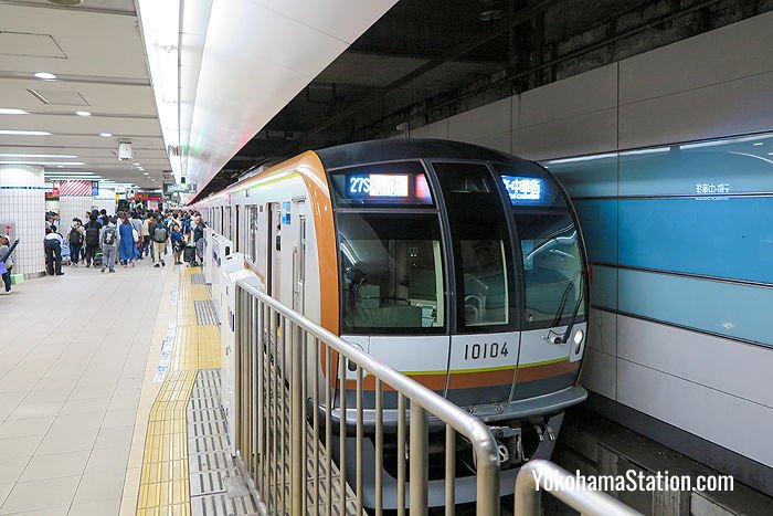 An Express train bound for Motomachi-Chukagai Station at Yokohama Station