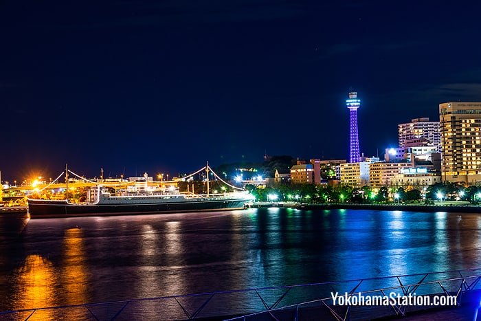 Yokohama Marine Tower is an iconic part of the city’s evening skyline