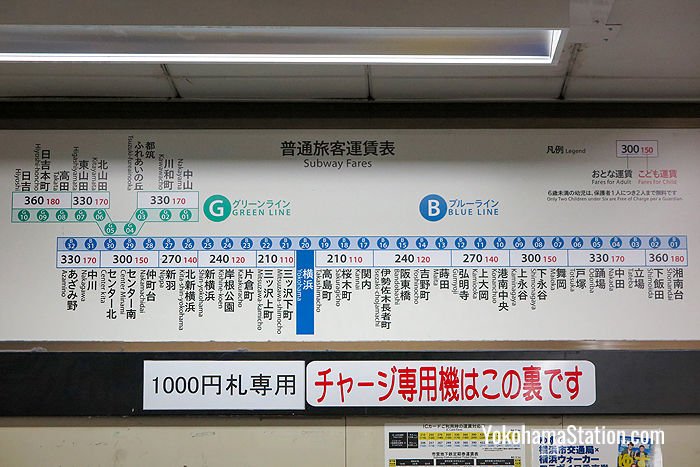 A fare table at Yokohama Station