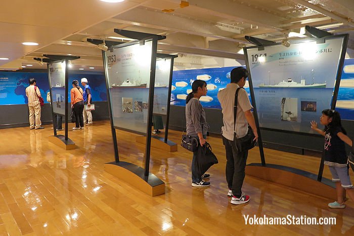 An exhibition area on board the ship traces Hikawa Maru’s many voyages