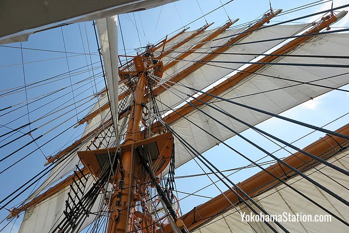 A close-up view of the rigging on the Nippon Maru