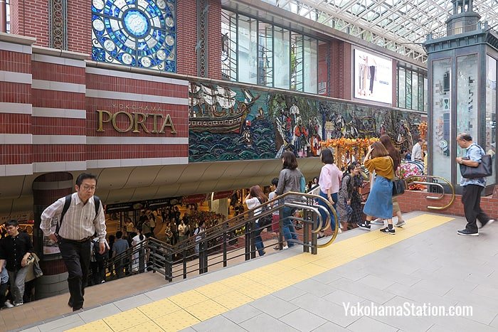 The East Exit of Yokohama Station opens directly into the Porta shopping mall