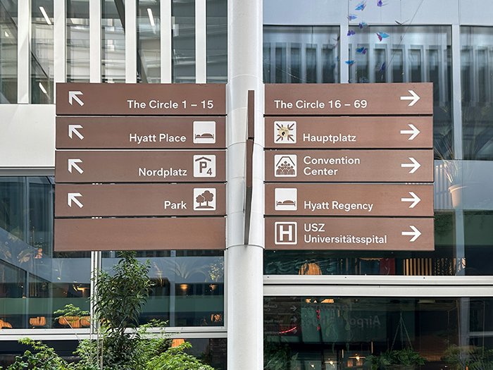 Signpost to Hyatt Regency Zurich Airport The Circle